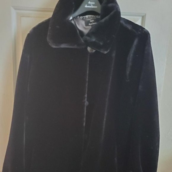Dennis Basso Lg Blk Plush Faux Fur Jacket Elegant - Picture 8 of 12
